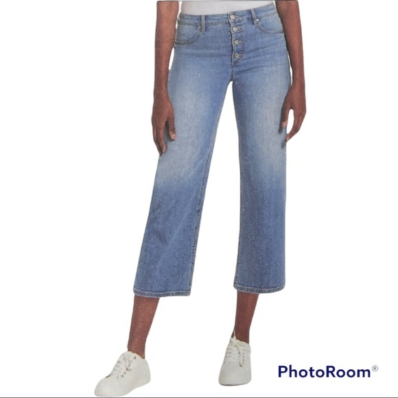 NWT! SkinnyGirl High Rise Button Front Cropped Wide Leg Denim Stretch Jeans - Picture 4 of 13